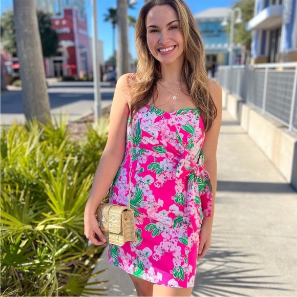 Lilly Pulitzer Stela Strapless Stretch Bow Dress Roxie Pink Worth A Look Size 2 - Picture 11 of 12